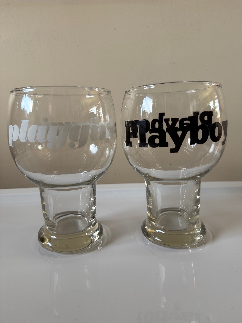 Iconic PLAYBOY PLAYGIRL Goblets with Black and White logo Lettering